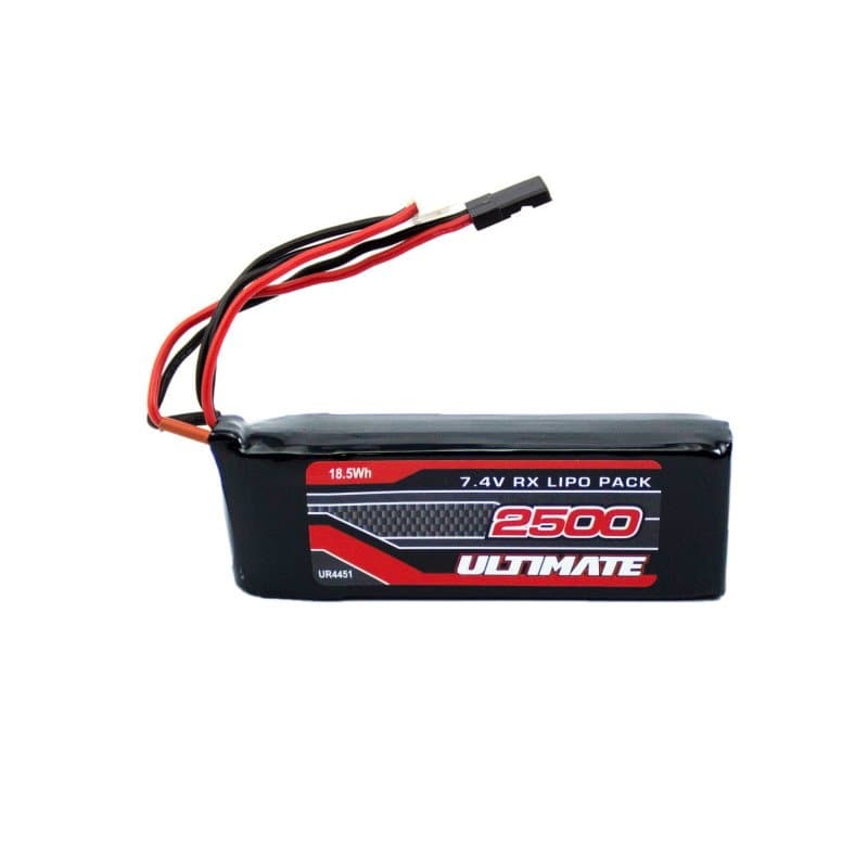 7.4V LiPo-batteri med røde og sorte kabler